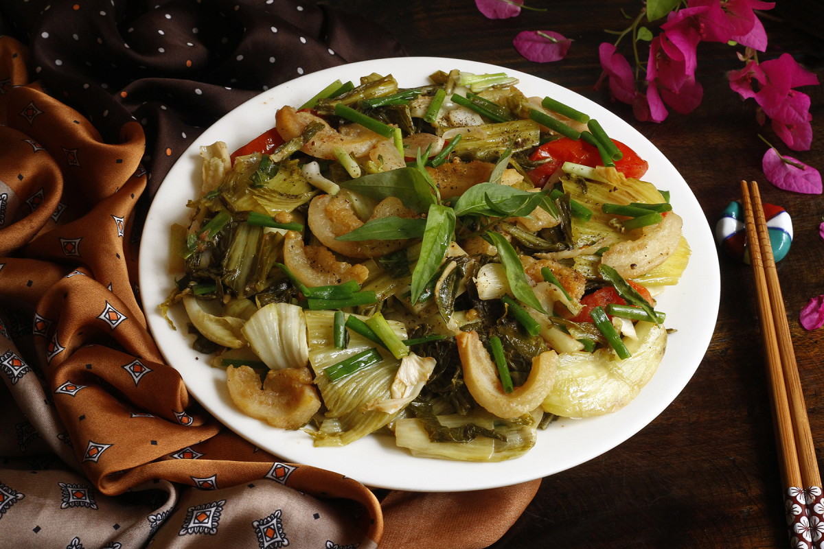 cách làm dưa xào tóp mỡ
